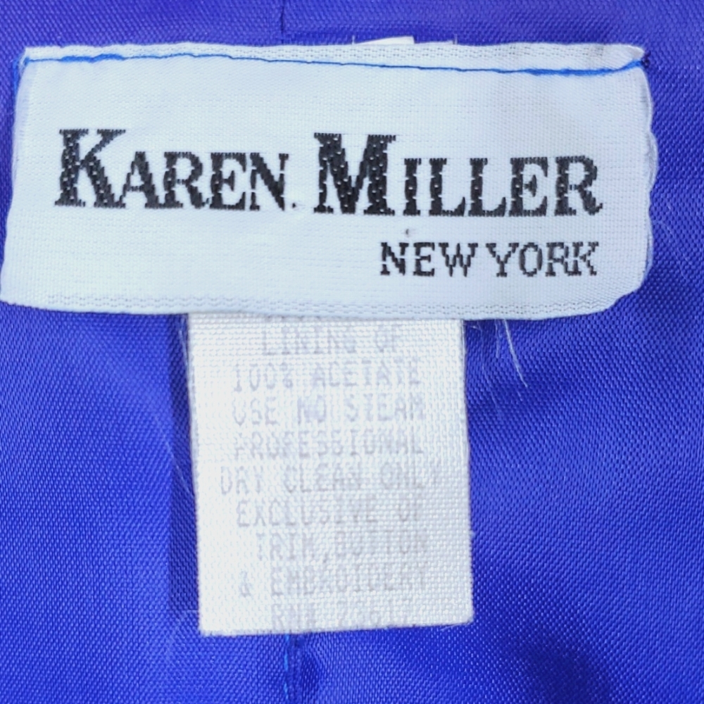 Vintage Karen Miller New York Royal Blue Embellished Skirt Suit Set 12 - Picture 7 of 13